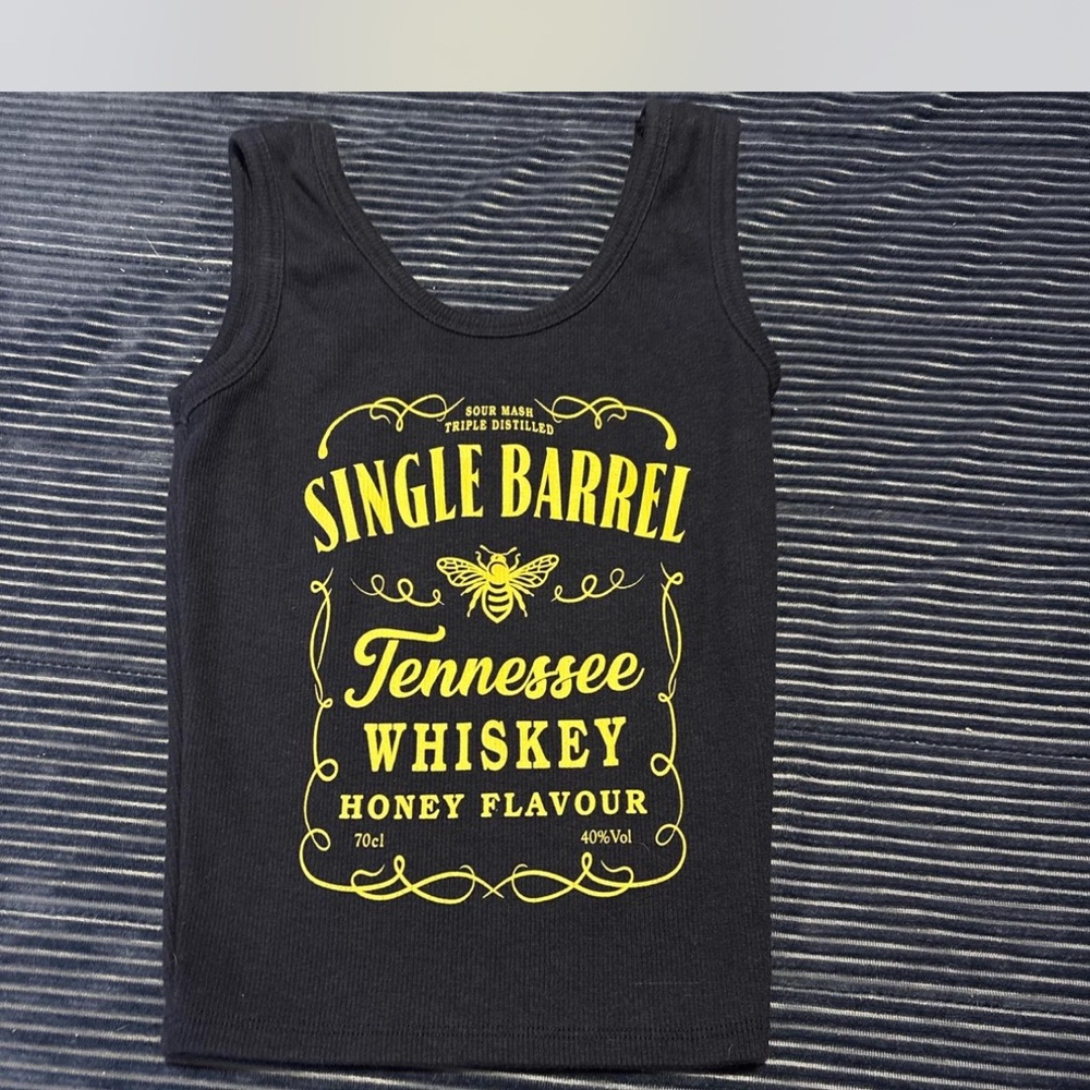 Black Tank Top with Yellow Whiskey Graphic